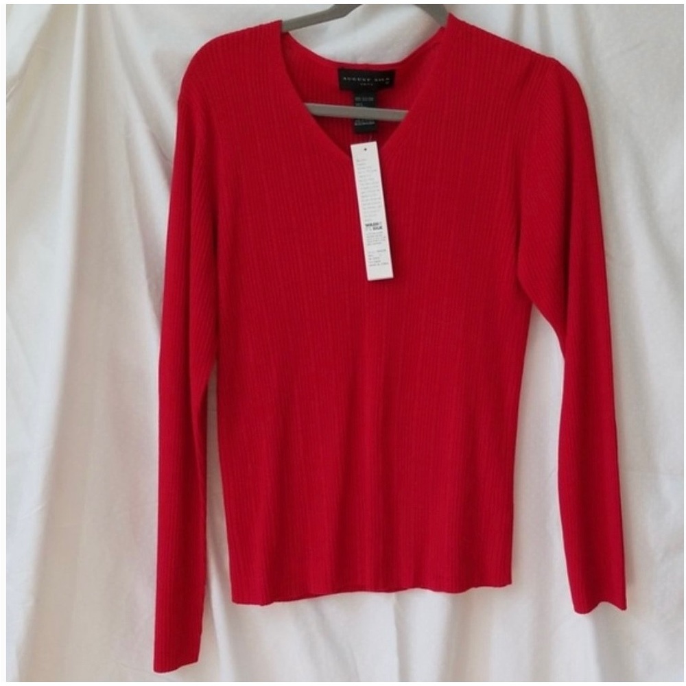August Silk Red Ribbed Sweater - Picture 6 of 6